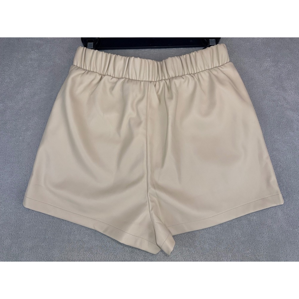 Steve Madden Faux The Record Shorts Bone Beige Faux‎ Leather Elastic Waist Small